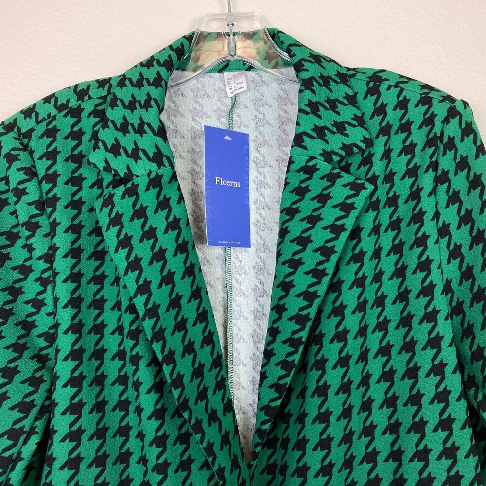 NWT Floerns Women's One Button Blazer Size L Houndstooth Green Black Business - Picture 4 of 9